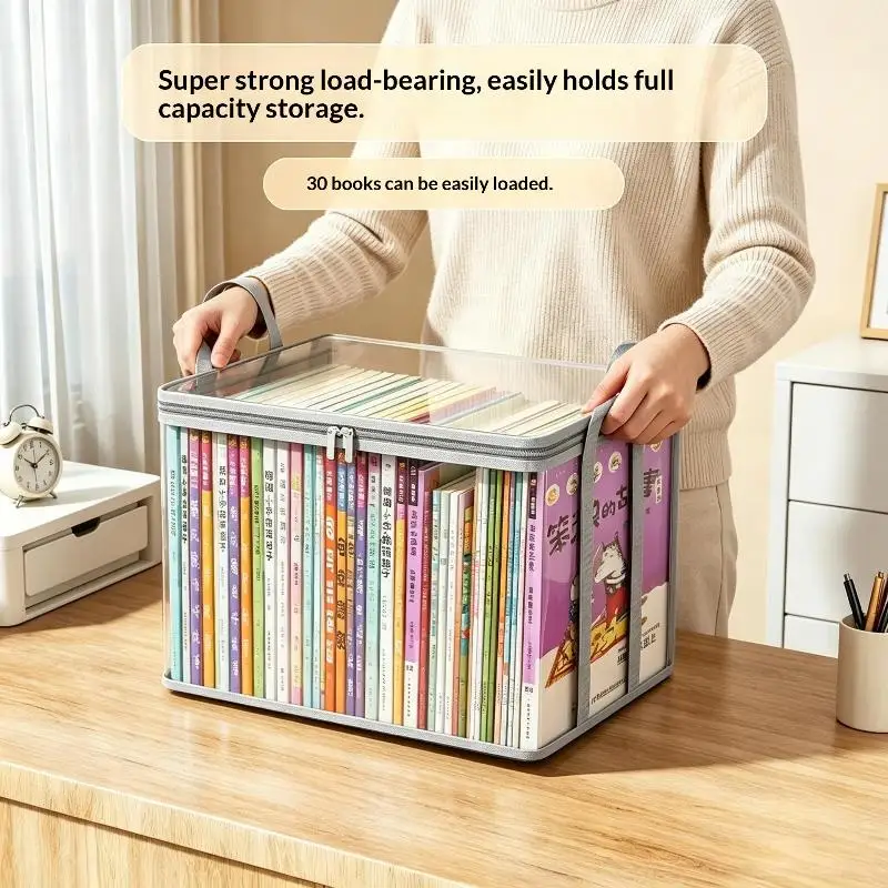 ~Transparent Books Storage Box With Handle Waterproof Dustproof Large Capacity Organizer Bins For Home Office Organizing