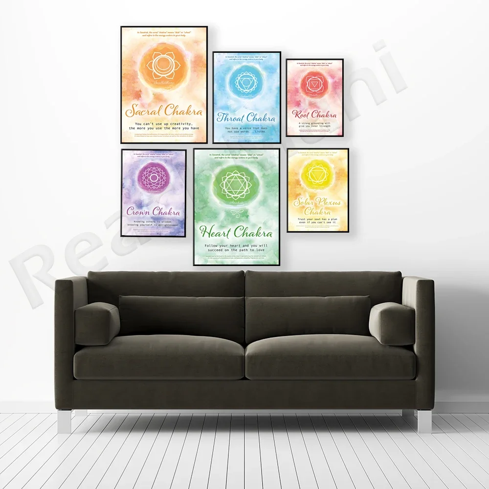Seven Chakras Print, Reiki Yoga Wall Art Printed Mantra Poster, Healing 7 Chakra Meditation Aesthetics Art Decoration Poster