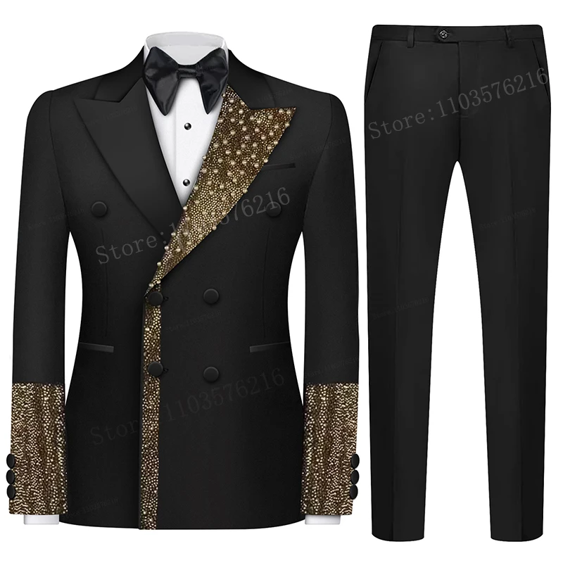 Terno de cetim lapela único botão para homens, ternos de noivo, aplicação formal de pérolas, tailcoat luxuoso, festa de casamento, B01, 2 pcs