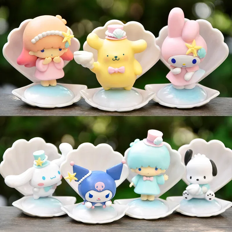 Kawaii Sanrio Anime Ocean Series My melody Cinnamoroll Kuromi Hand Doll Ornament DIY Micro Landscape Desktop Decoration Ornament