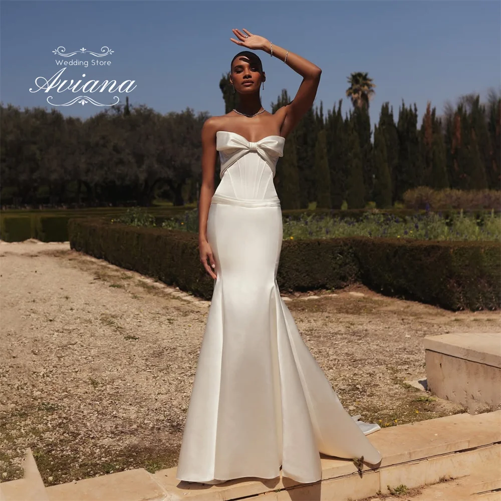 Aviana Customized Bow Sweetheart Strapless Sleeveless Mermaid Wedding Dress Corset Ruffles Elegant Design Simple Design Charming