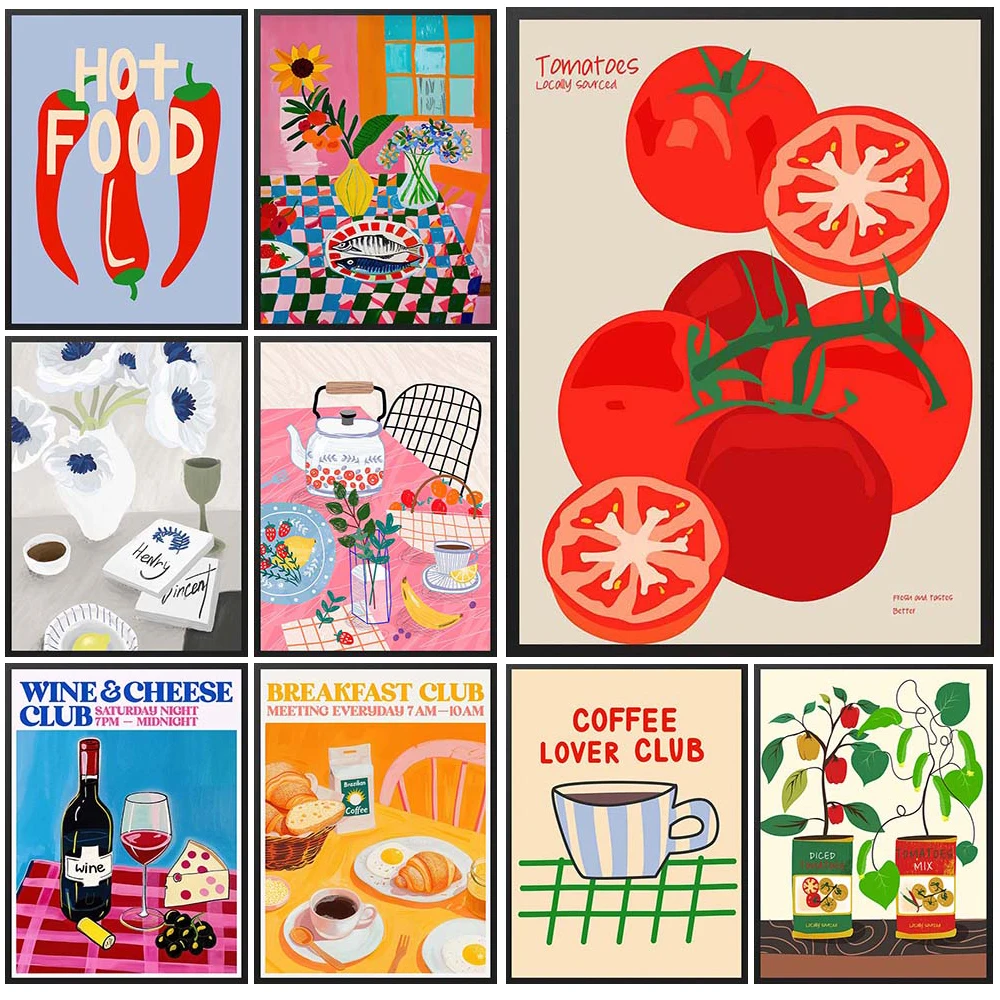 

Illustration Tomato Food Coffee Shop Prints Poster Wall Art Canvas Painting Home Decor Wall Pictures For Living Room Unframed
