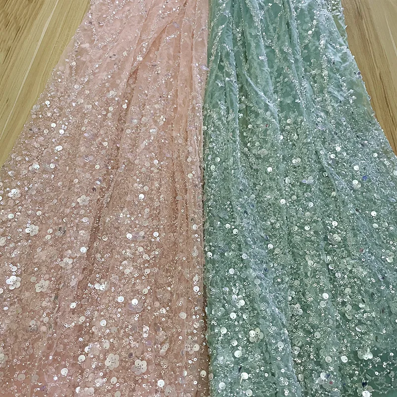 Bean Paste Sequin Wedding Dress Fabric, Advanced Custom-made Sewing Fabric, Pink, Green, Grey, Silver, White, Luxury, 10 Colors