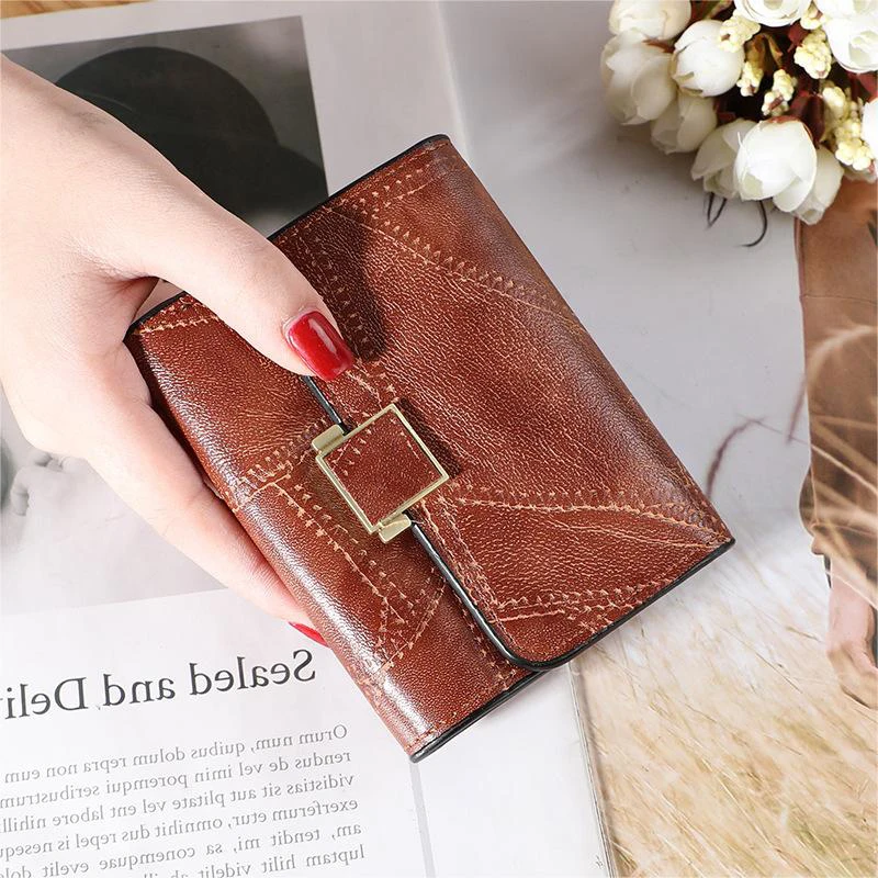 New Small Wallet Women's Short Retro Simple Splicing Card Bag Stripe Clip Wallet