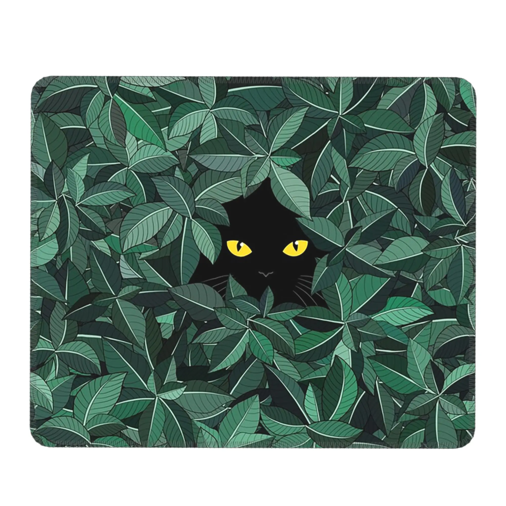Black Cat Hidden Behind The Leaves Mouse Pad Computer Keyboard Mouse Mat Gaming PC Laptop Desk Mat Office Table Mats