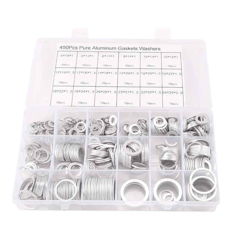 450Pcs Aluminum Gasket Aluminum Flat Washer Aluminum Sealing Ring Combination