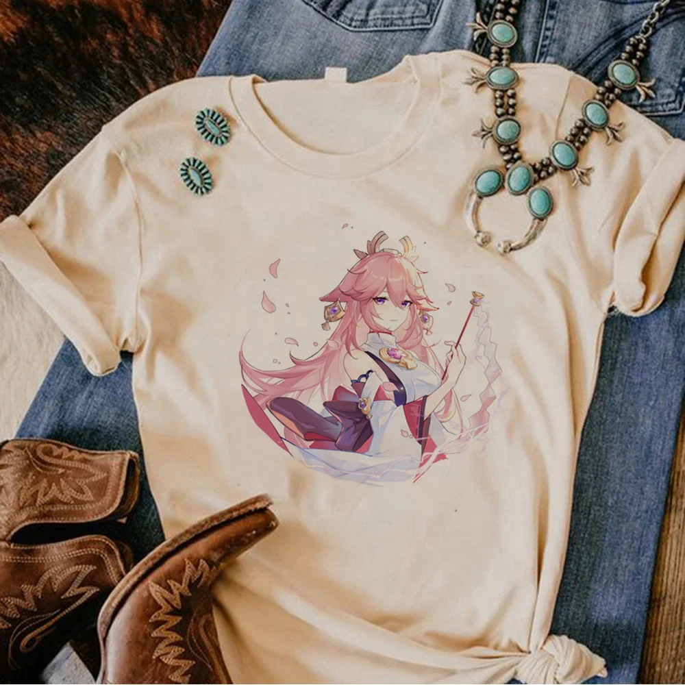 Yae miko T-Shirts Frauen Manga Top Mädchen Manga Anime Kleidung