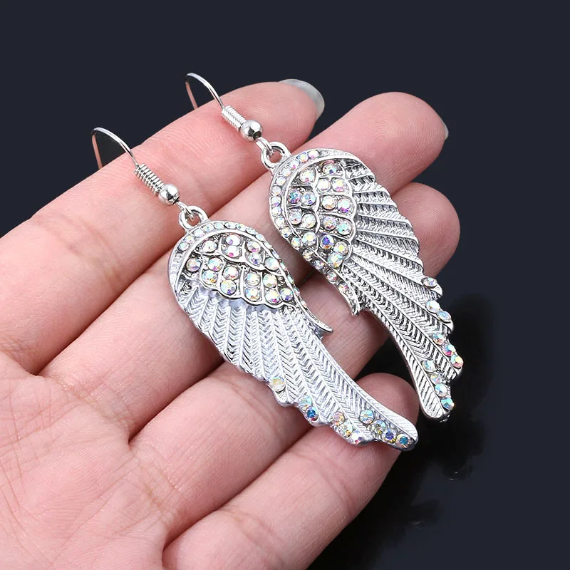 Ethnic Style Enamel Colored Angel Wings Drop Earrings For Women Trendy Rhinestone Ears Accessories Jewelry Daily Party Wear Gift