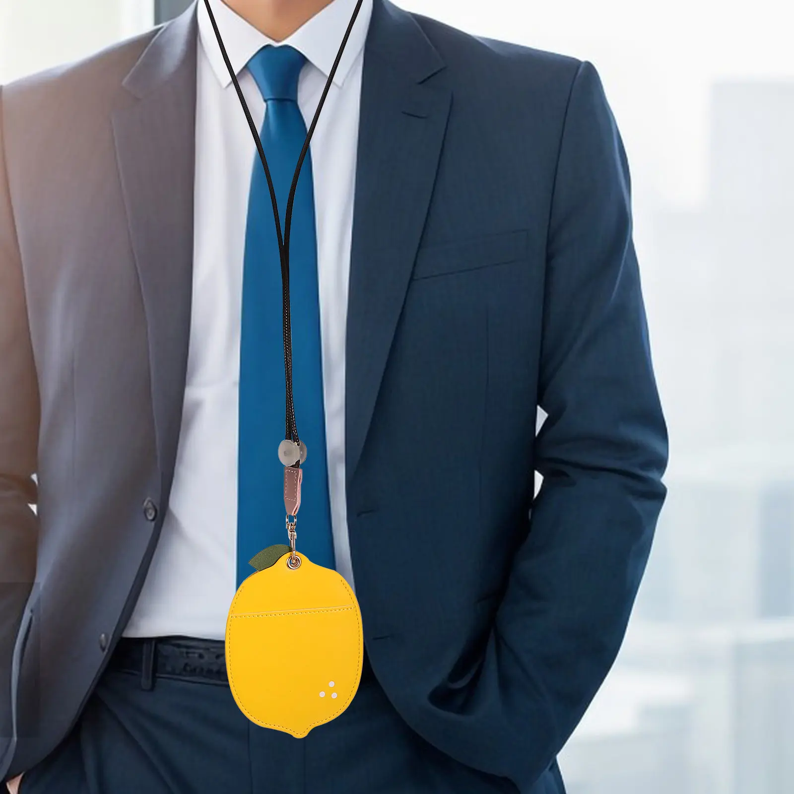 Lemon Card Holder with Lanyard PU Badge Holder Cute Design for Work Id Protection Neck Strap for Nurses Teachers Office