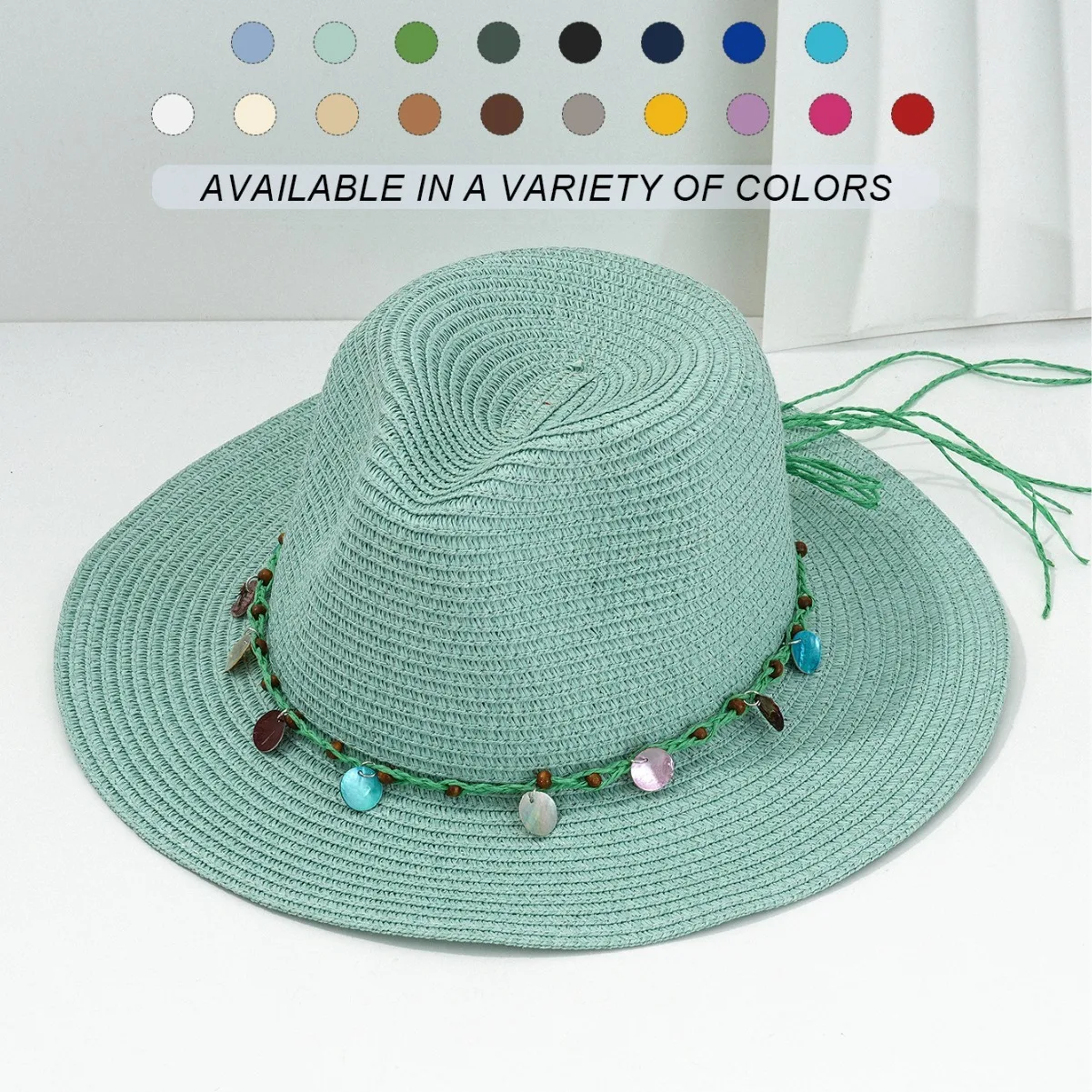 Panama Style Straw Hat Woven Sequins Shell Accessories Western Cowboy Caps Men's And Women's Vacation Beach Hats