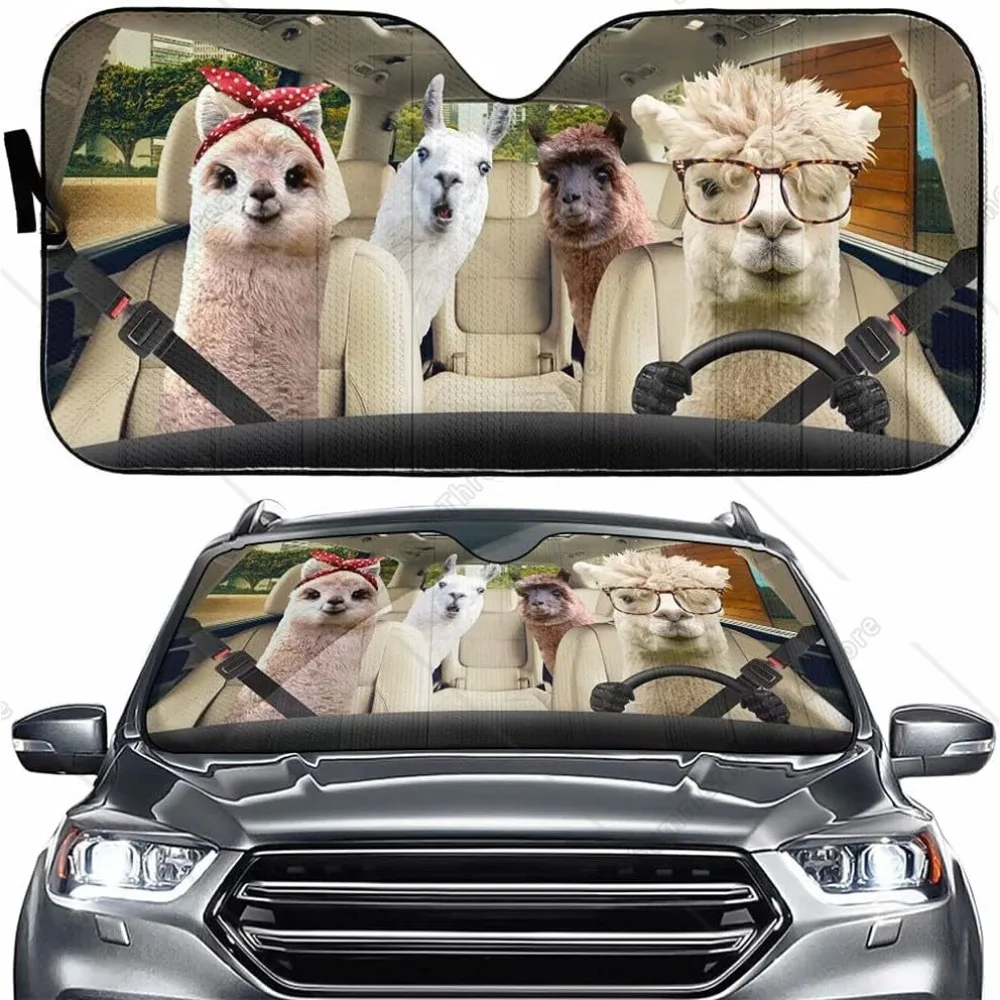 

Gifta Llama Driver Auto Windshield Sun Shade,Llama Car Front Window Visor Animal Vehicle Sun Block Cover Heat Reflector Anti-UV