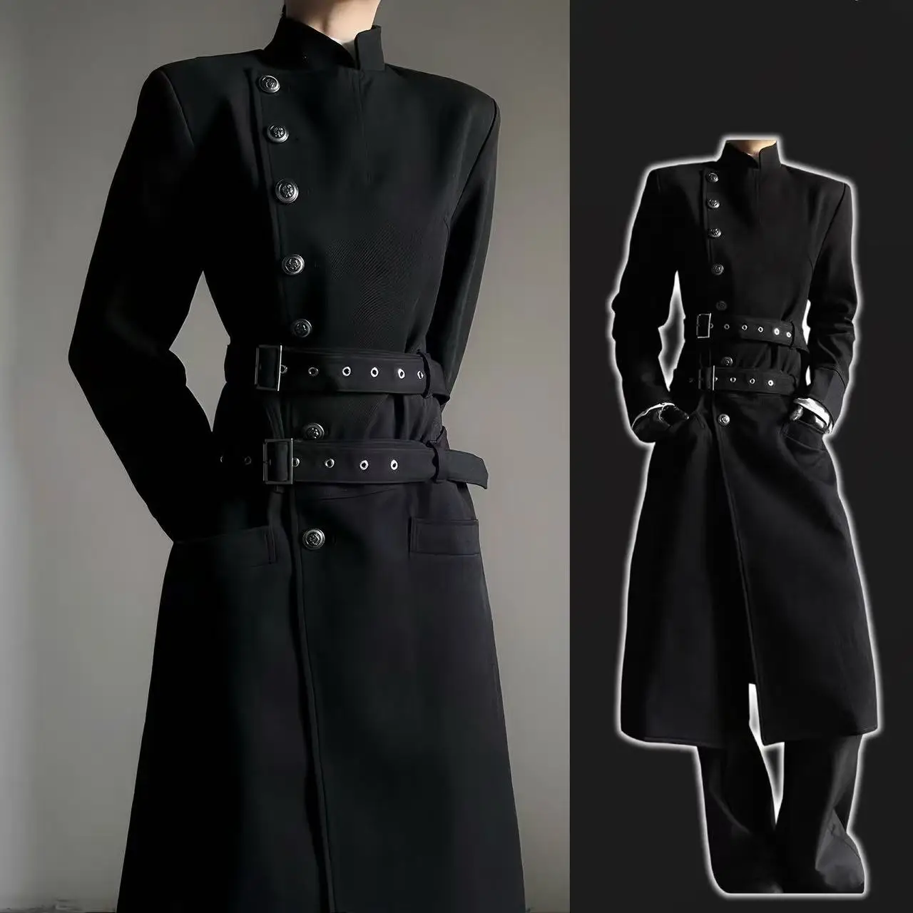 Youthful Sense New Chinese Style Windbreaker Men's Lapel Standing Collar Long Jacket Niche Bisex Spring Aurtumn Slim Coat Male