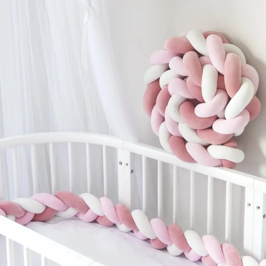 1M/2M/3M/4M Baby Bed Bumper Infant Cradle Cot Protector Knot Braid Bumper Plush Pillow Cushion Crib Anti-collision Room Decor