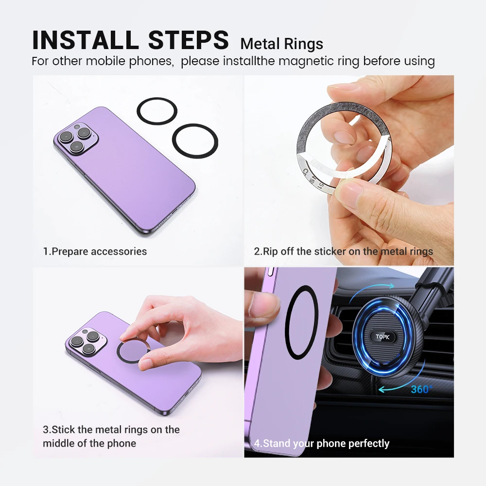 TOPK Magnetic Car Phone Holder Mount for MagSafe [20 Super Magnets] Dashboard Phone Holders for Your Car Mount, One-Hand Use