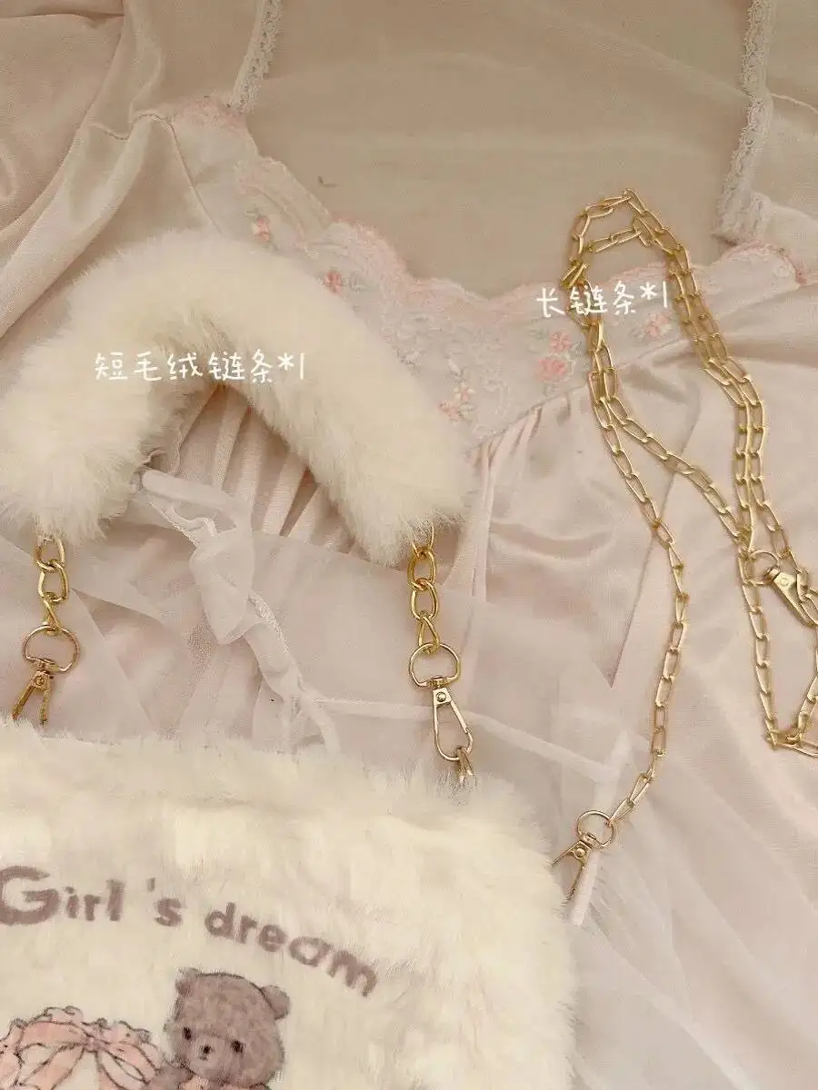 Bloom Bear Plush White Shoulder Bags Purse Women Haruku Aesthetic Chain Handle Y2k Handbag Ladies Sweet Cute Messenger Bag