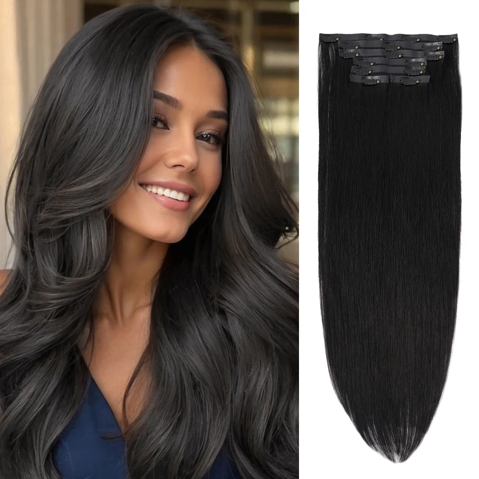 YELO غير مرئية PU كليب في شعر بشري لعذراء 7 قطعة 110 جرام مستقيم 14-24 بوصة لحمة PU سلسة مع نهايات طبيعية سميكة