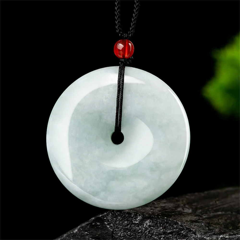 Trendy Natural Ice Green Jadeite Carved 41mm Round Harmony Buckle Pendant Amulet Necklace Certificate Luxury Jade Gift Jewelry