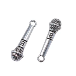 WYSIWYG 10pcs 25x7mm Microphone Charms Pendant Music Lovers Jewelry Supplies Handmade For DIY Making Earrings Bracelet