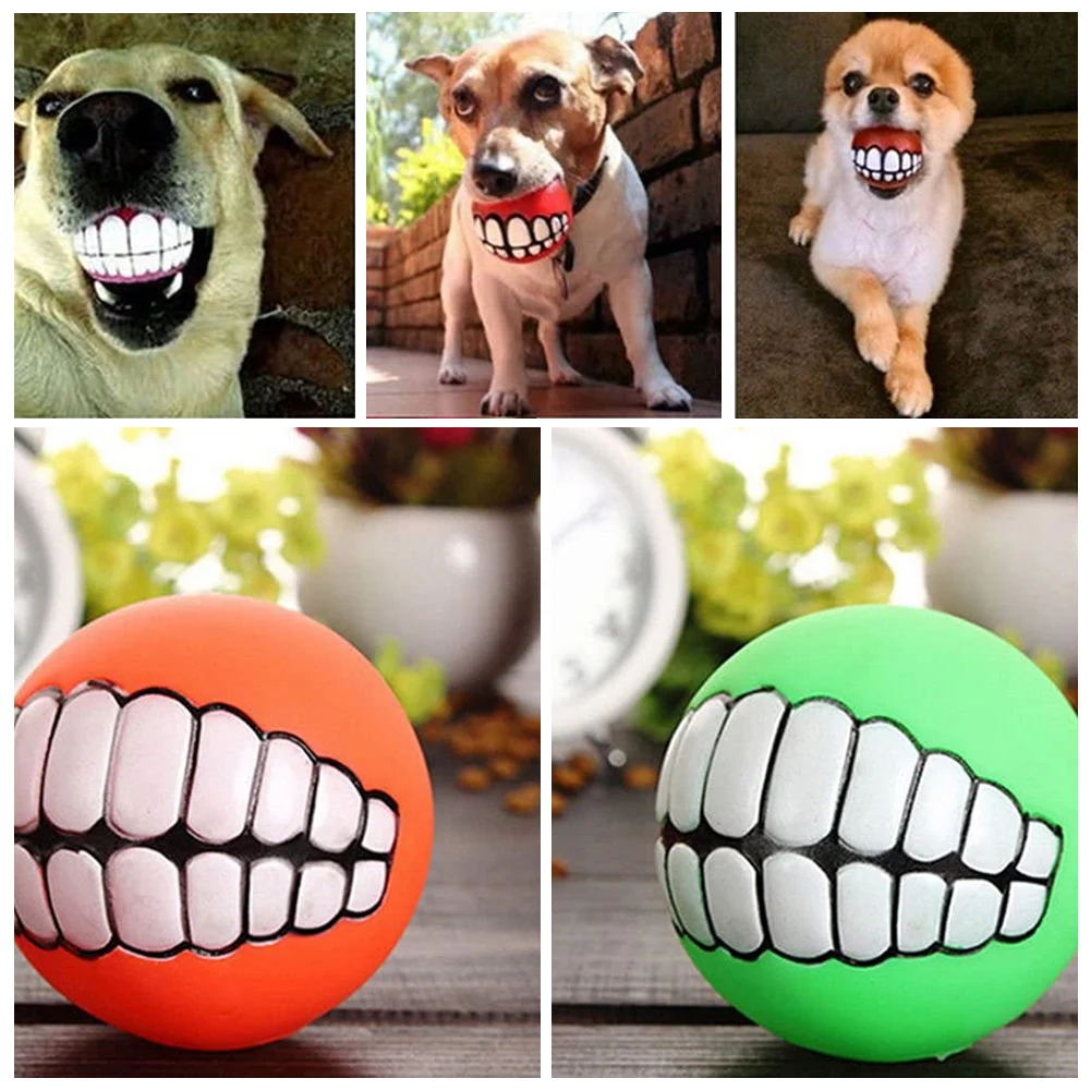 

Vinyl Ball With Teeth Dog Toy Colorful Funny Squeaky Sound Dog Puppy Play Toys For Indoor Outdoor