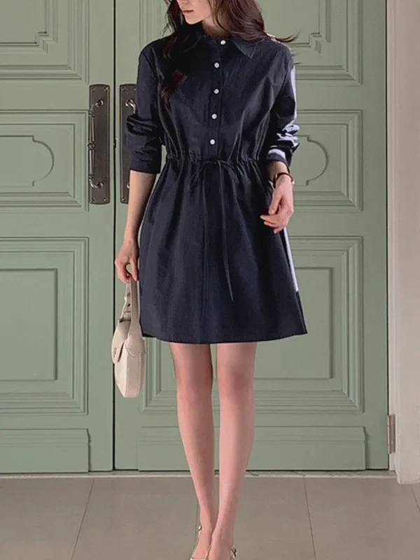 تنورة أنيقة بيضاء irt Dr للسيدات برباط الخصر للتنحيف على شكل حرف a للتنقل الكوري Sle طويل Sve ألياف البوليستر