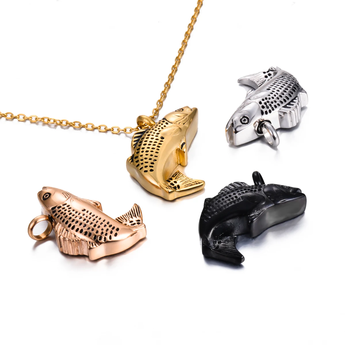 Fish Memorial Jewelry Stainless Steel Pendant Cremation Urn Necklace For Pet Ashes Keepsake