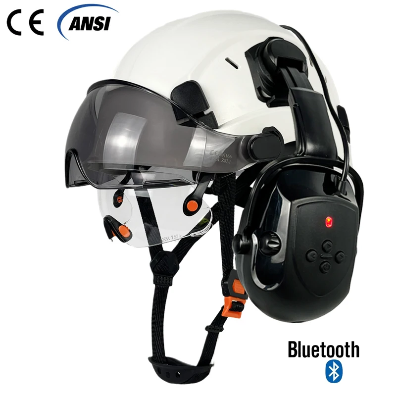 Construction Safety Helmet with Visors, Upgraded Bluetooth Earmuff, Noise Reduction, Ear Muffs, Ear Headphone with Hard Hat