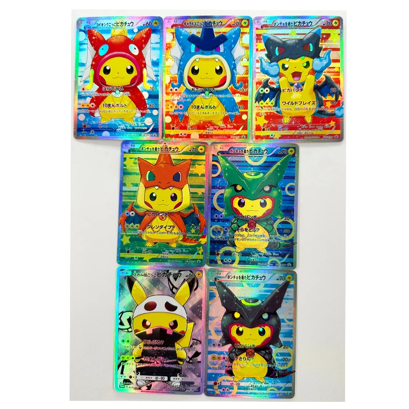 7Pcs/set Pokemon Ptcg Diy Pikachu Self-Control Collect Signature Trading Flash Card Anime Cartoon Gift Color Flash