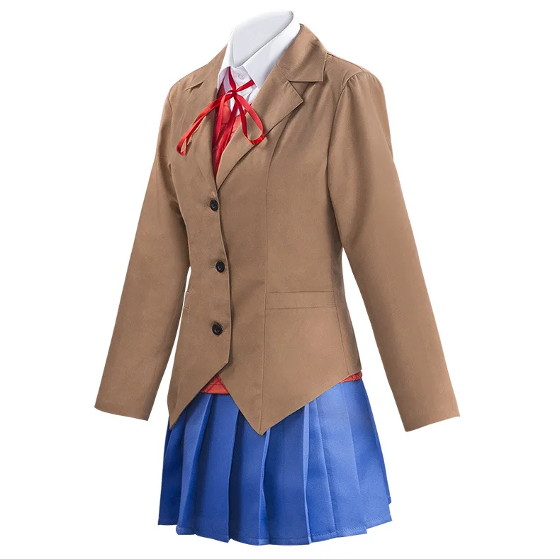 Disfraz de Doki Literature Club Monika, Cosplay de Sayori Yuri Natsuki, conjunto de peluca, uniforme escolar para niña y mujer