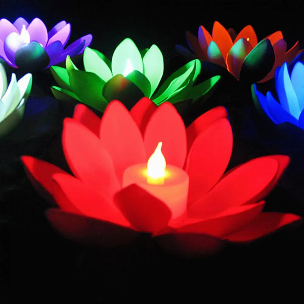 LED Light Simulation Lotus Garden Decoration Floating Lotus Flower Floral Lamp Floating Lotus Light Water Lily Fake Plant