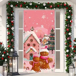 Festive gingerbread Christmas Door Cover: Pink Merry Christmas items, 35.4 