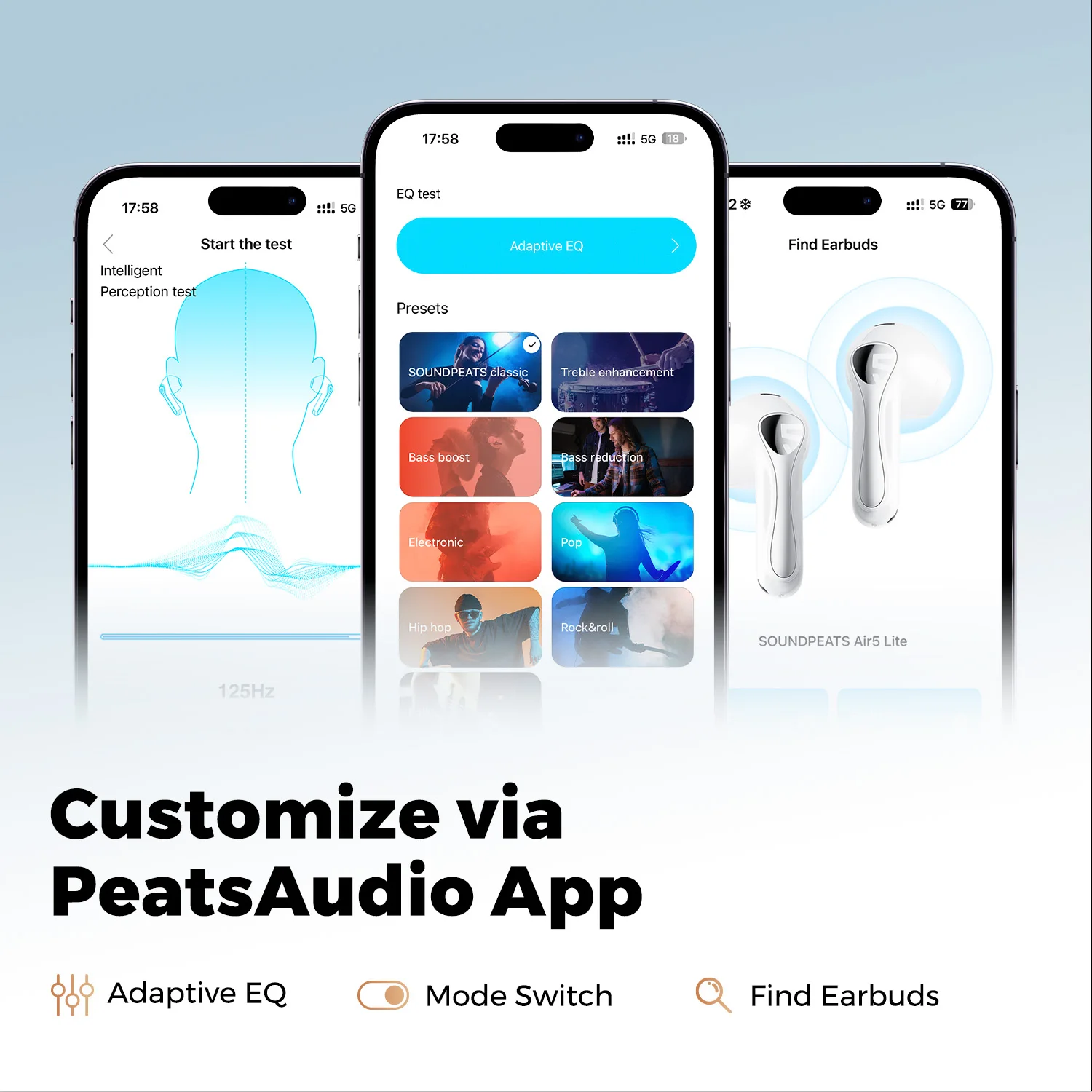 SoundPEATS Air5 Lite Wireless Earbuds with Hi Res Audio, Bluetooth 5.4 Semi in Ear Earphones,13mm Drivers,LDAC Codec,Fast Charge