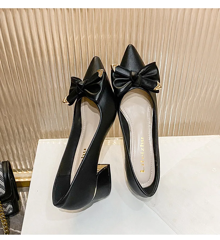 A043 New Large Size Women Pumps Size 35-43 Big Size Female Chunky Heels Dress Shoes Butterfly Knot Ladies Shoes Lady Party Shoes