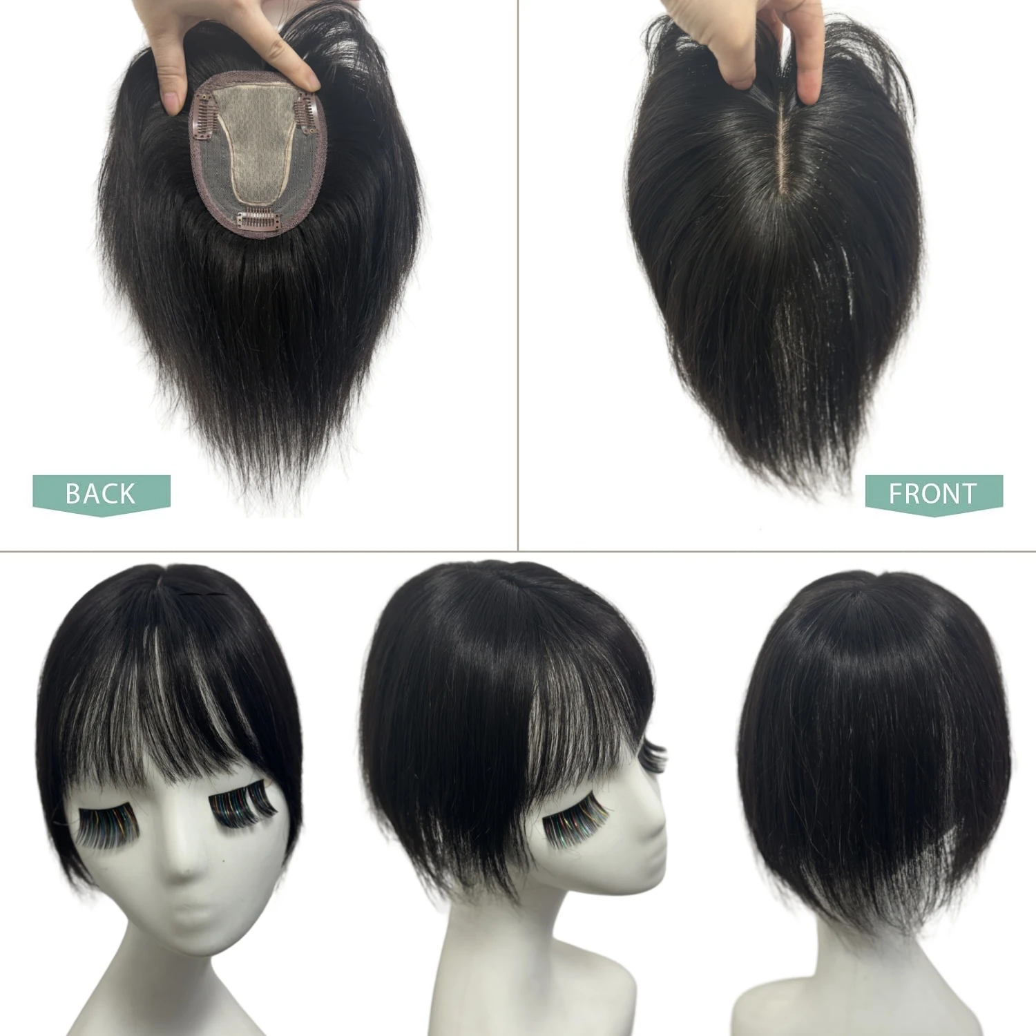 T-Teil-Echthaar-Topper mit Spitzenbasis für Frauen mit 3D-Pony, brasilianisches natürliches Haarteil, Clip-in-Haarverlängerung, Abdeckung gegen Haarausfall