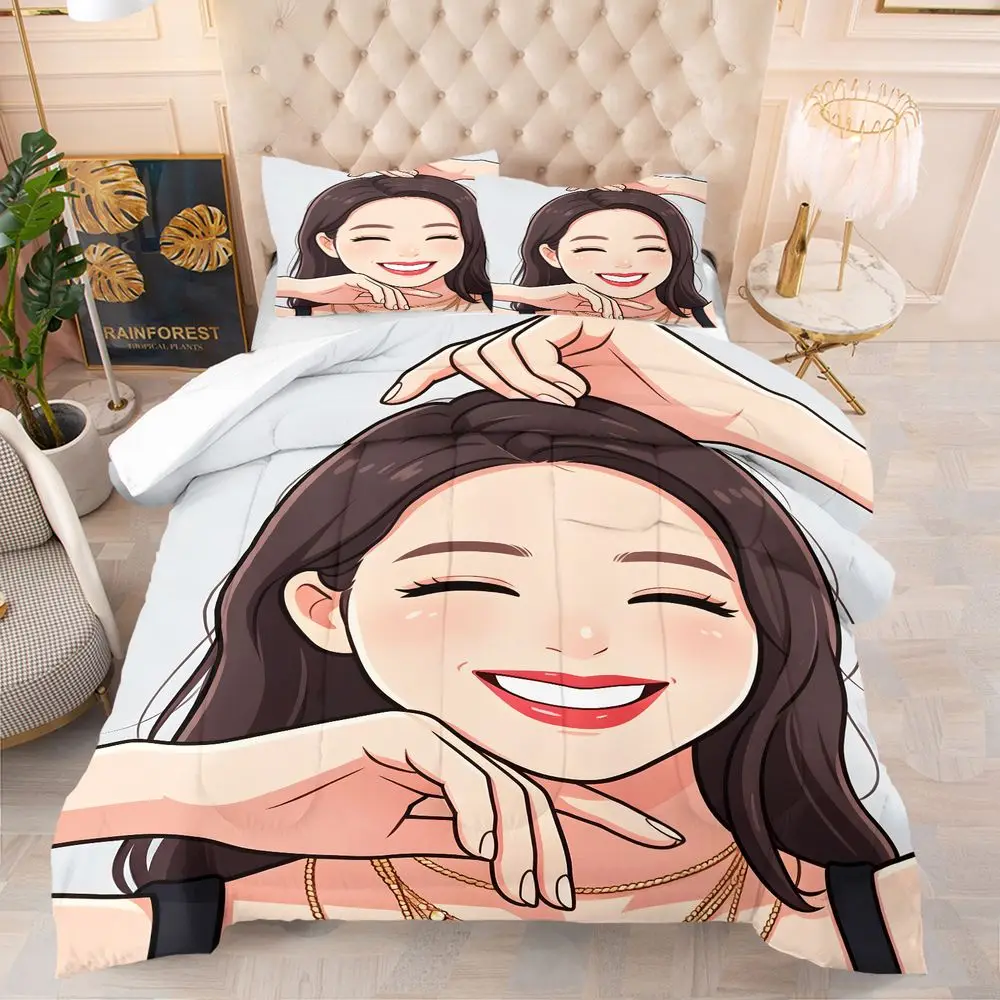 Cheerful Smiling Long Hair Comforter Set Quilt Bedding Set Pillowcase Bright Teen Girl Master Bedroom Bed Kit