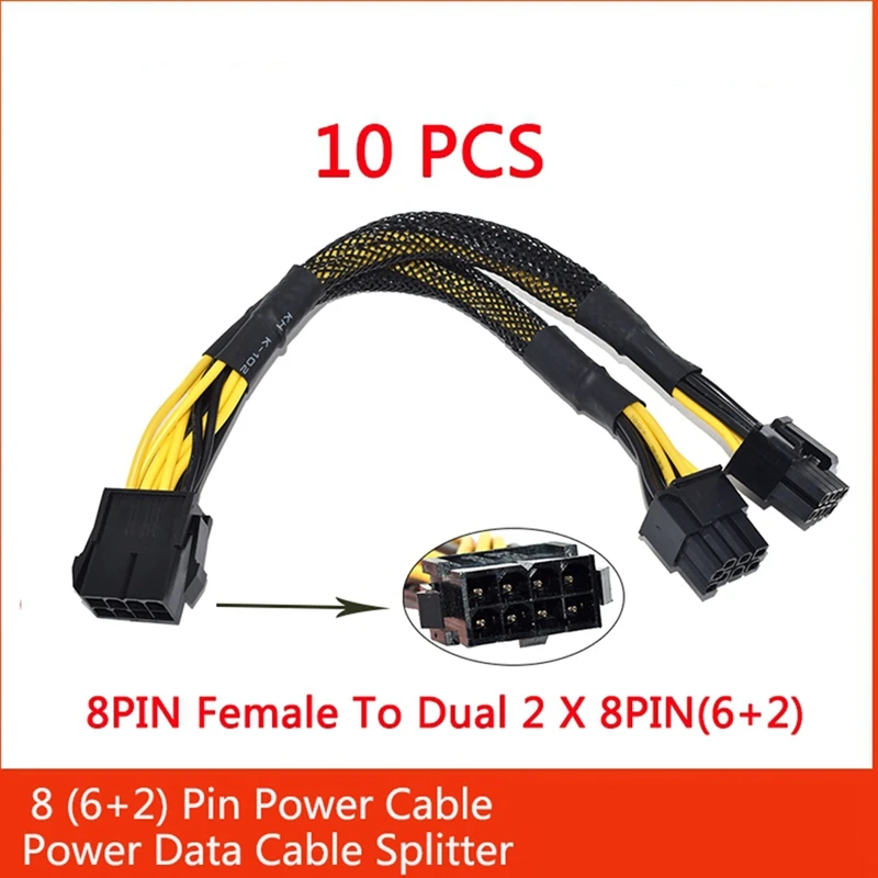 10 Pcs 8Pin PCI Express To Dual PCIE 8 (6+2)Pin Power Cable Graphics Card PCI-E GPU Power Data Cable Splitter 20Cm