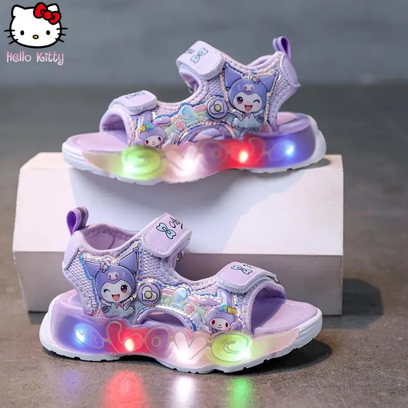 

Kuromi Kawaii New Summer Illuminated Child Sandals Animal Cartoon Princess Sandals Girls Soft Soled Comfort Beach Shoes