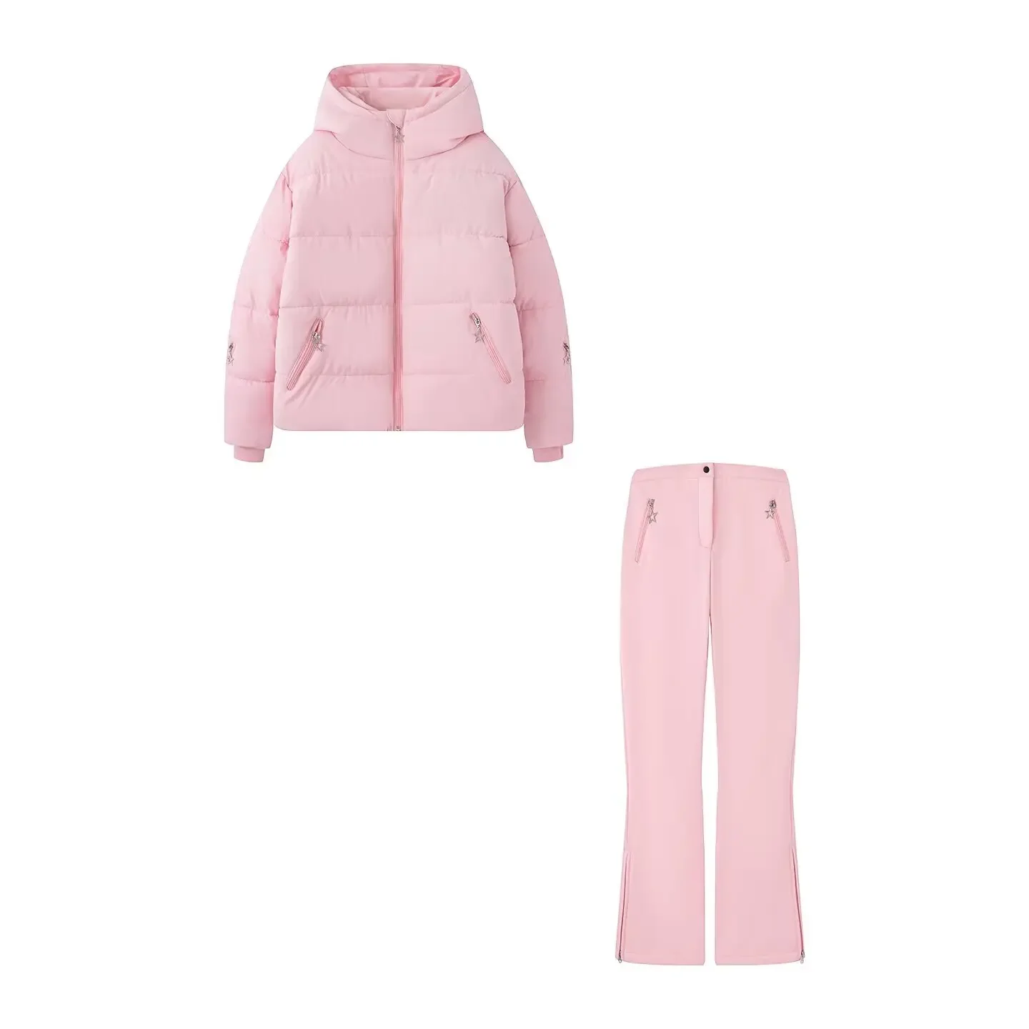2026 Winter Thick Women's Hooded Padded Sports Parkas Coats Jackets 2 PCS Sets Lady Warm Windproof Snow Skiing Pants Trousers