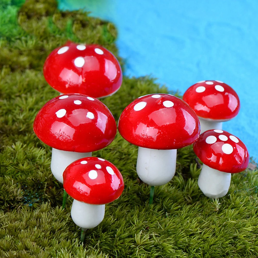 20PCS Mini Mushroom Miniatures Artificial Garden Fairy Bonsai Plant Pot Resin Craft Decoration For Home DIY Micro Landscape