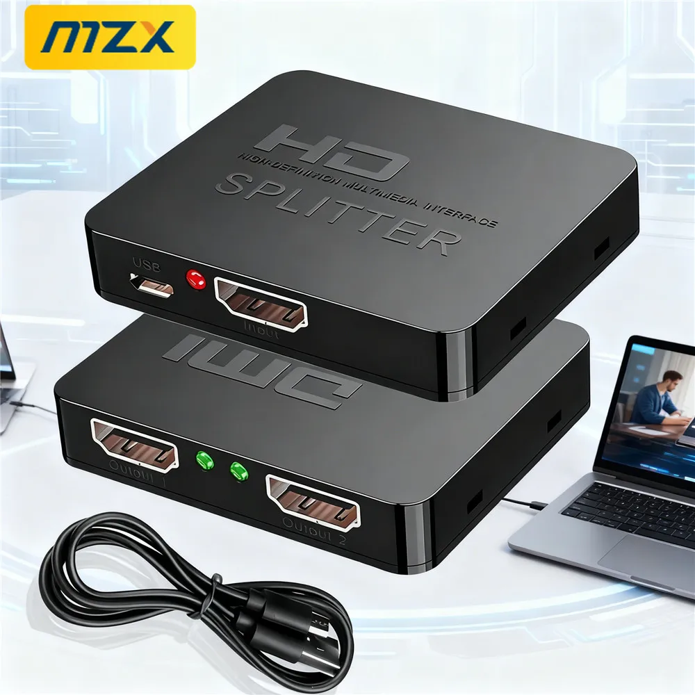 1 in 2 Out Video HDMI-compatible Splitter 4K 1x2 Switch Distributor Amplifier Dual Display Monitor Laptop PC Setup Accessories