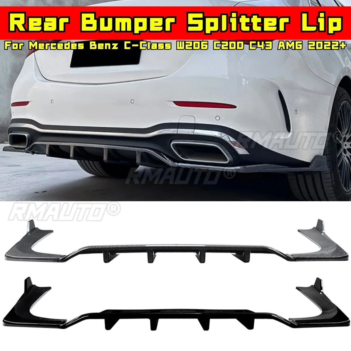 

For Mercedes Benz C-Class W206 C200 C43 AMG 2022+ Body Kit Rear Bumper Spoiler Splitter Lip Rear Protector Car Accessories
