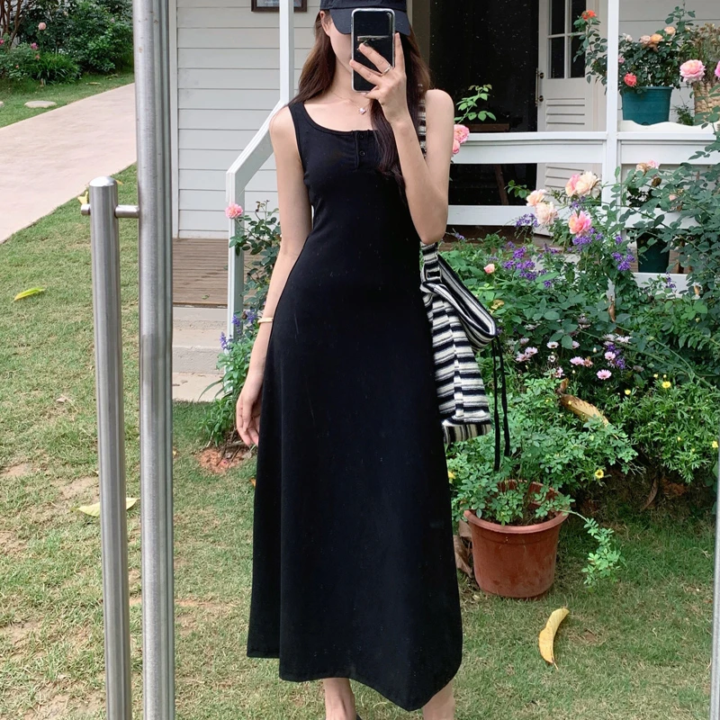 

Women's Casual Sleeveless vest dress Sexy black A-line Bodycon Maxi Dresses Summer Slim Elegant Outfits women wedding dresses