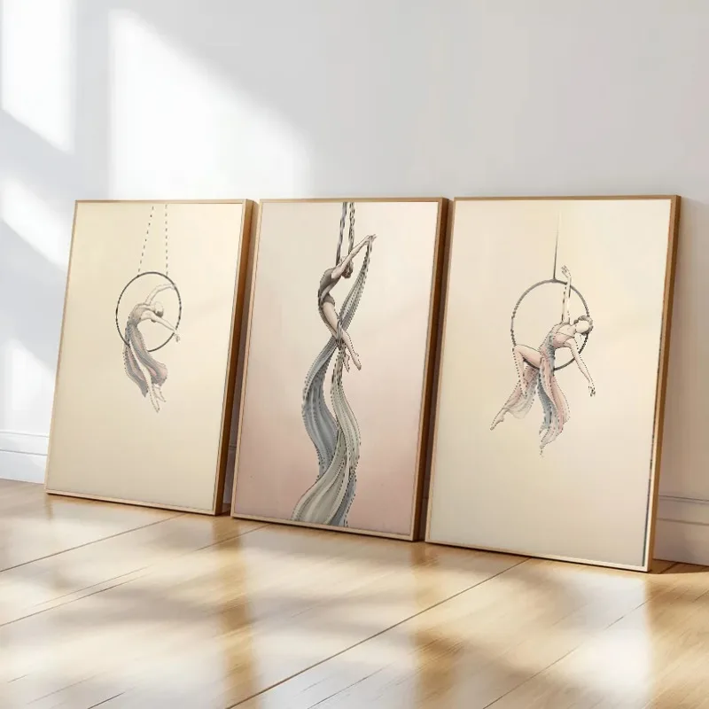 (No frame)Minimalist Aerial Hoop Circus Poster Vintage Belle Epoque Style Circus Performer Canvas Painting Wall Art Living Ro