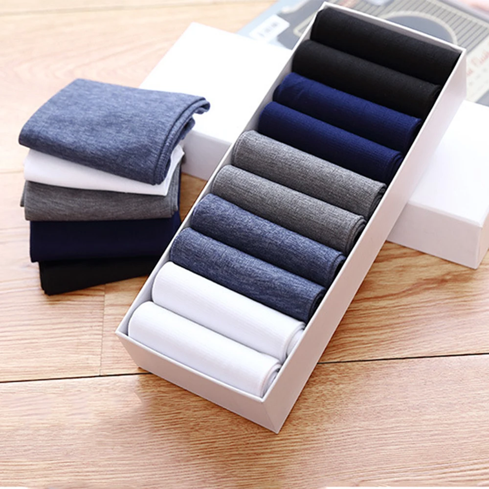 

Men Black Deodorant 10Pairs/Box Breathable Business Mercerized Socks Middle Tube Men's Socks Stocking