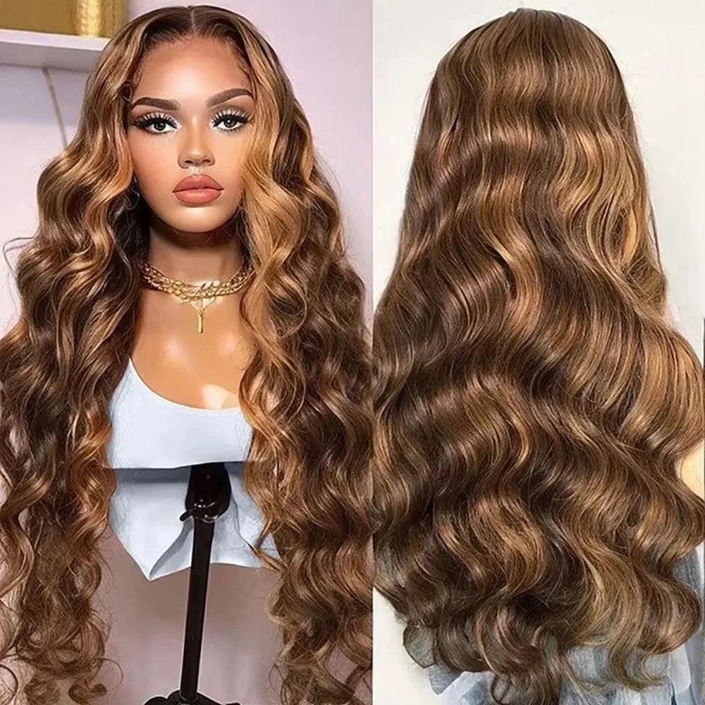 Body Wave 13x6 Lace Frontal Wig Brazilian 200 density For Black Women 30 Inch Curly Highlight Lace Front Human Hair