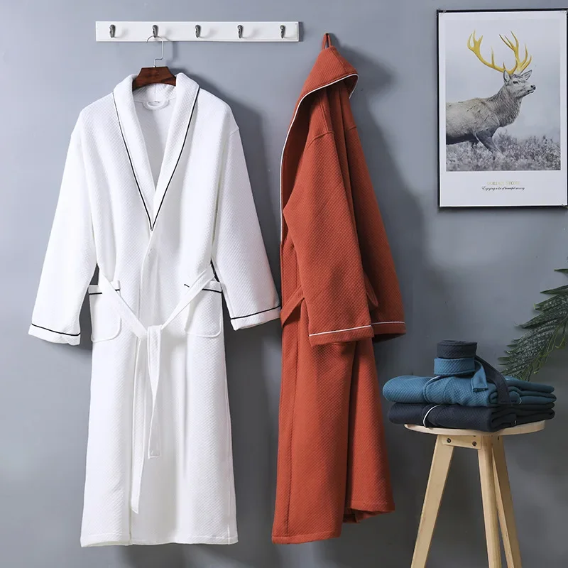 Cotton Bathrobe Men Winter Top Quality 100% Normal Thick Absorbent Bath Robe Male Spring Autumn Solid Dressing Gown