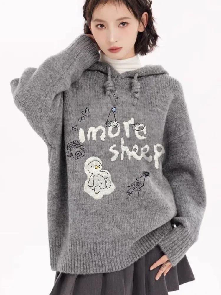 

Cartoon Hooded Sweater Women Autumn And Winter Casual All-match Comfortable Loose Pullovers Sweater Knitwear Top