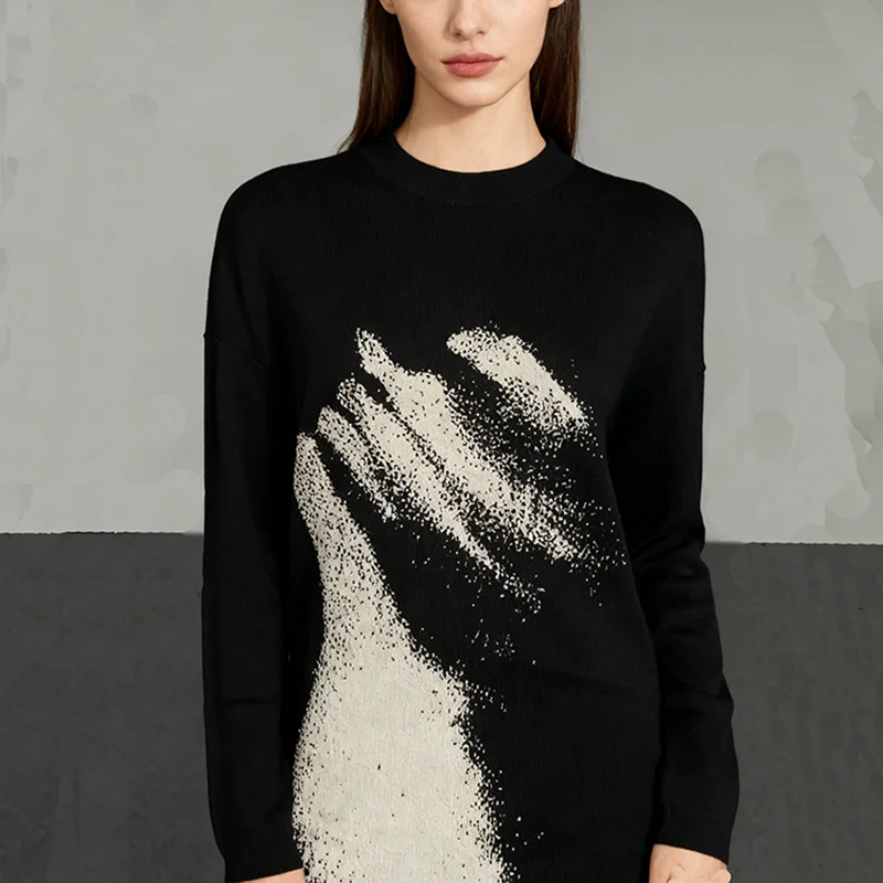 

Темпераментный пуловер в пригородном стиле для женщин, осенне-зимний новый стиль, свободный вязаный свитер с круглым вырезом