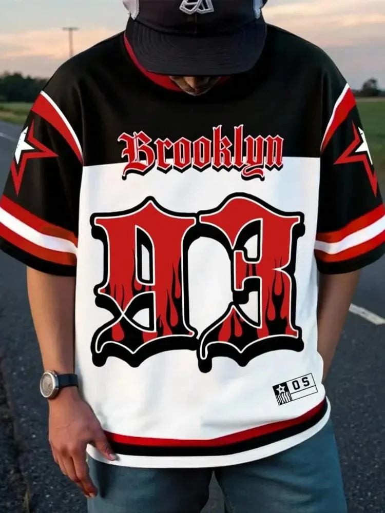 2025 صيف جديد مانفينيتي دوومو الأمريكية شارع لهب جيرسي العناصر الرقمية ثلاثية الأبعاد الطباعة التجفيف السريع تي شيرت رجالي.