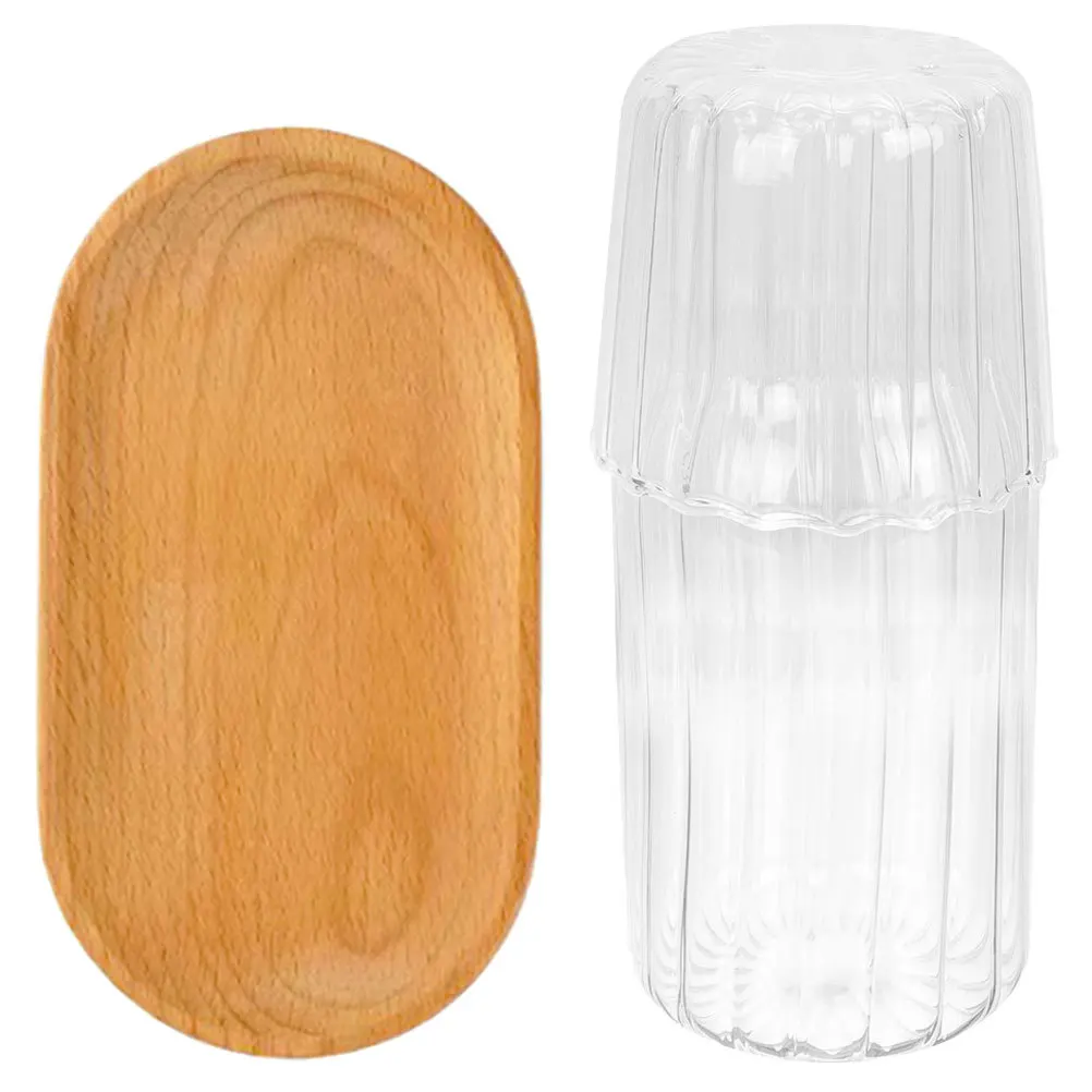 1 set 1 Set Transparent Glass Water Pitcher Set Bedside Water Bottle With Wood Tray Multi-Function Decanter Juice Container Milk
