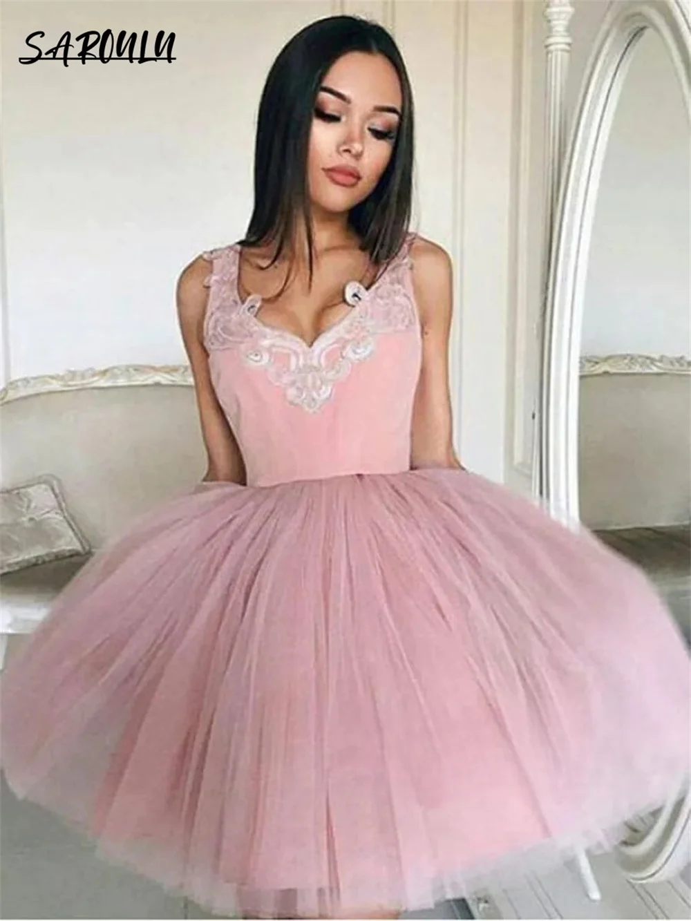 Böhmische Spitze Applikationen Cocktail Party Kleid romantische Preise über dem Knie Heimkehr Kleid Pastrol Vestidos de Novia